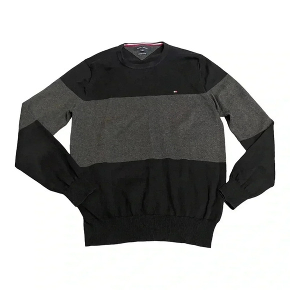 Tommy Hilfiger Cotton Crewneck Black Gray Preppy Light Sweater Men’s size M - Picture 1 of 10